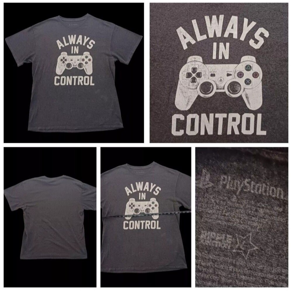 Play Station Always in Control Sony Graphic Tee Dark Gray Size Large T-shirt